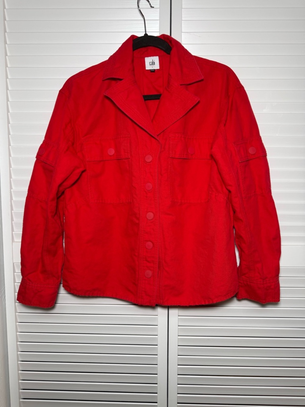 cabi Detour Linen-Cotton Utility Jacket Red - Women’s Size Small
